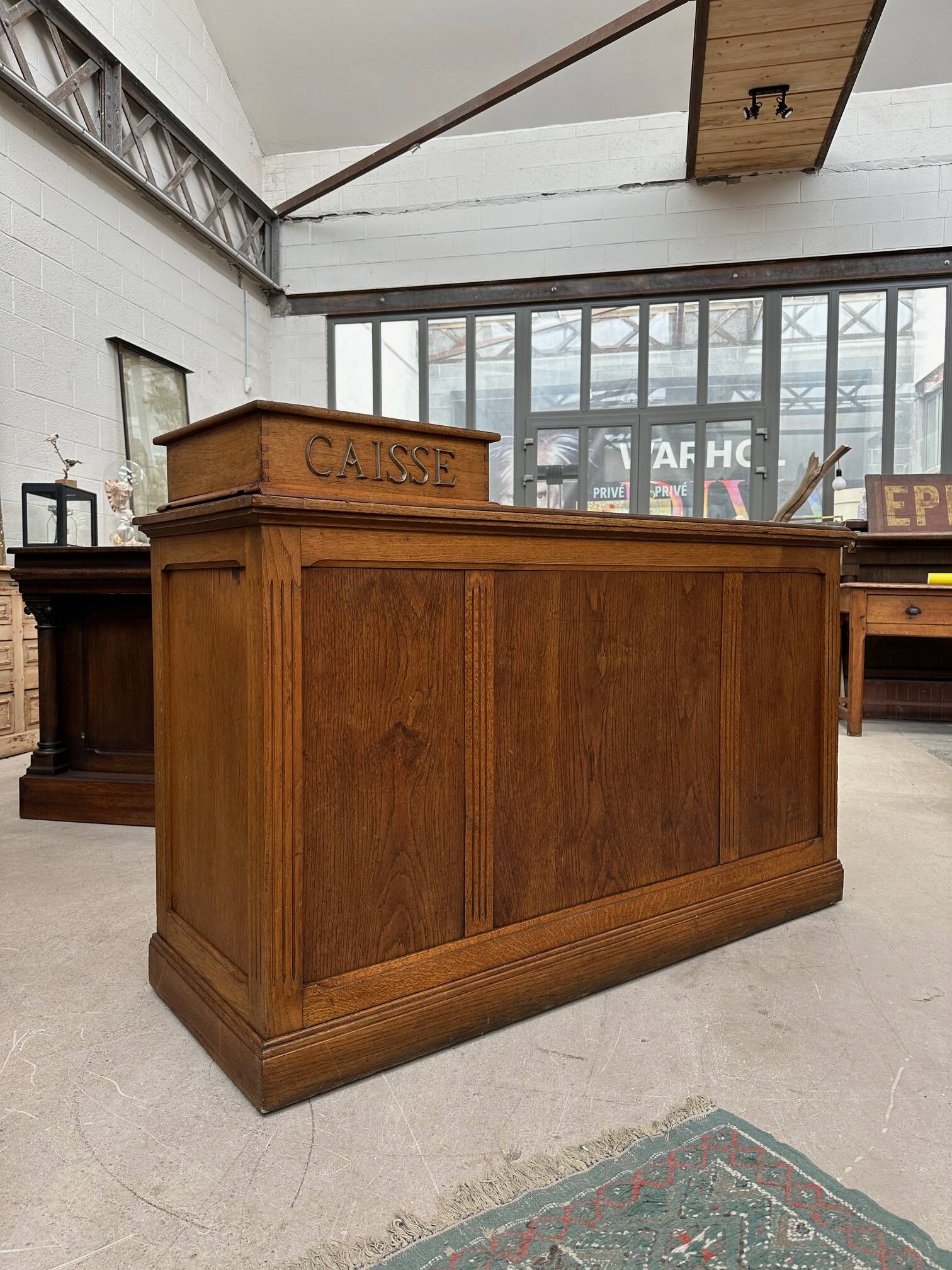 Oak cash register counter from the early 20th century