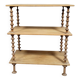 Natural wood display shelf with three tiers