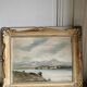 Painting - landscape lake and mountain, oil on wood panel, mid xx century period