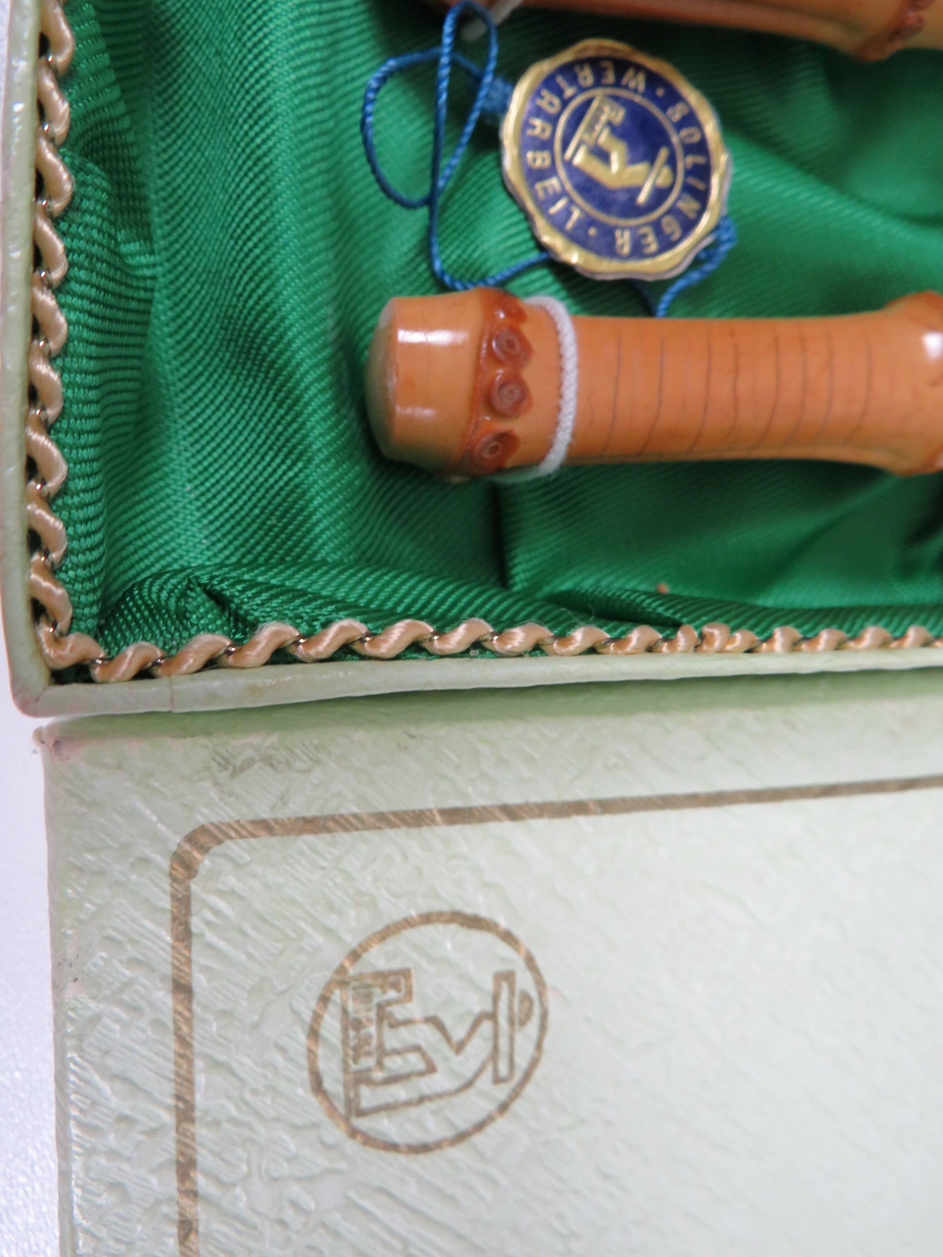 Vintage salad service Solingen in stainless steel and bamboo – Germany