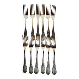 12 large silver-plated metal table forks by Guildart