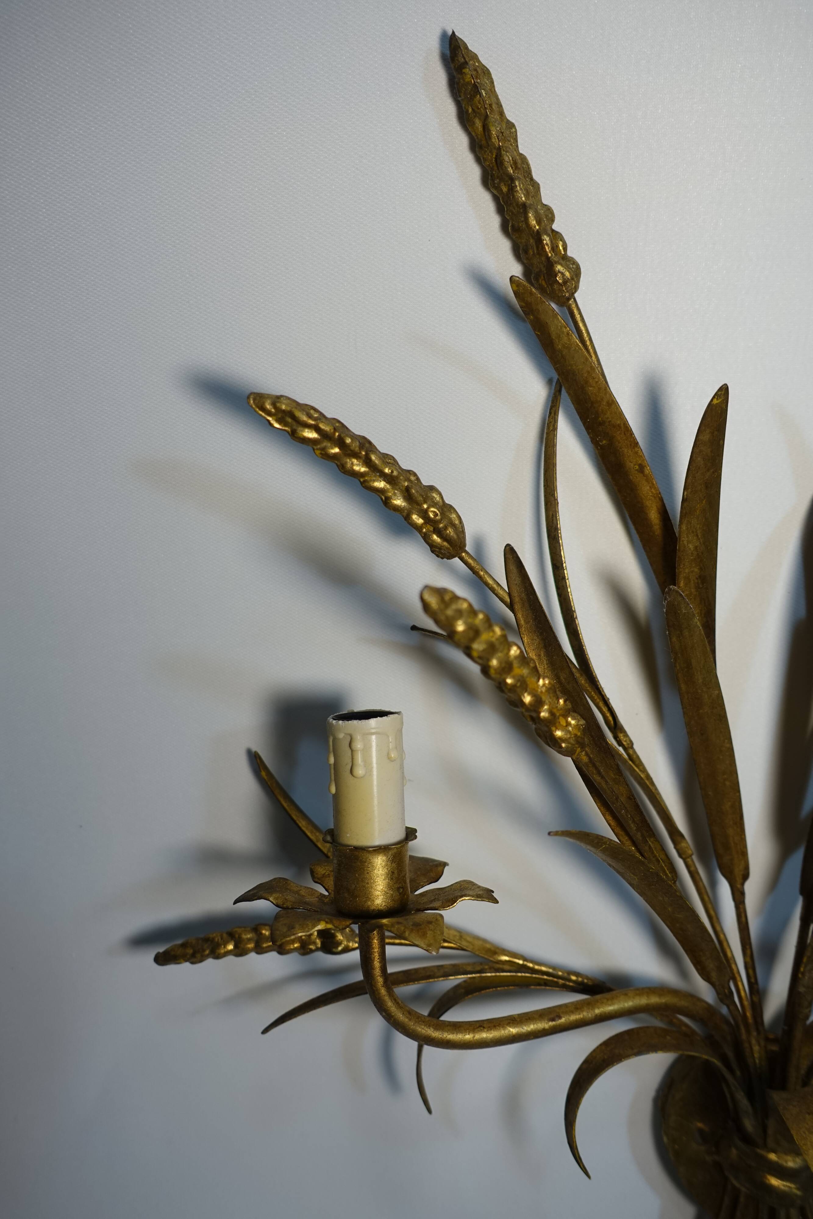 Wall lamp in gilded metal sheaf of wheat 1970s