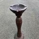 Round candle holder in turned carved wood
