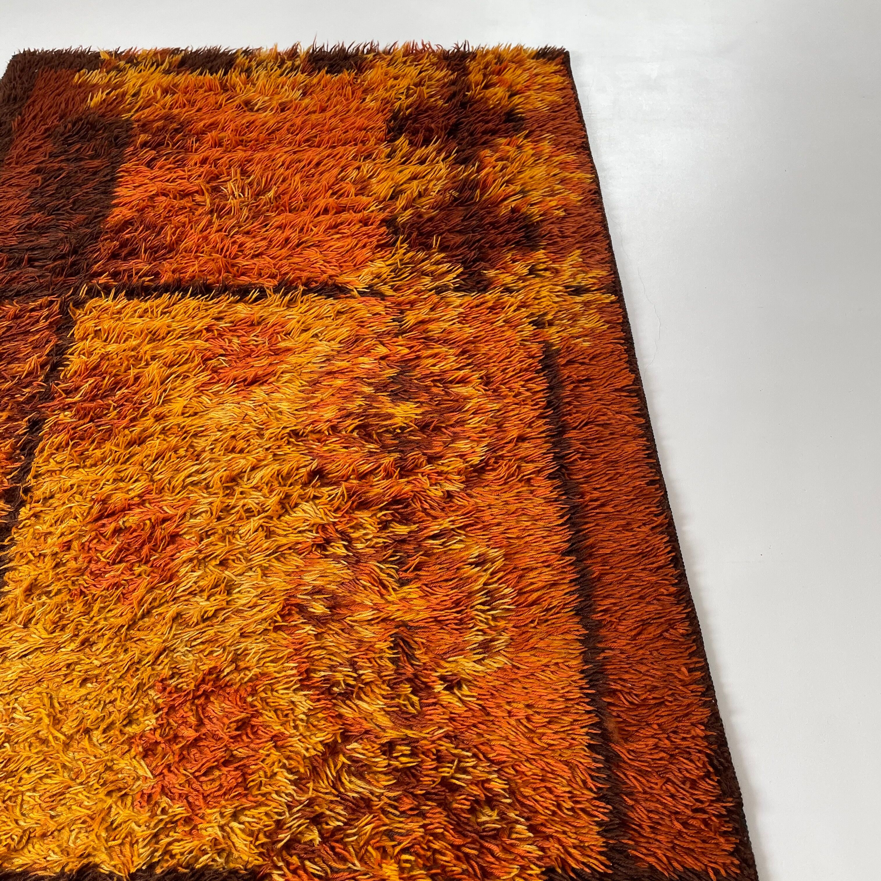 Original Scandinavian Square Pattern Rya Rug by Ege Taepper, 1960s, Denmark 96x161cm