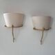 Pair of vintage wall lights, solid brass and ecru fabric, France 1980