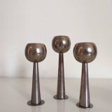 3 bougeoirs space age chromés