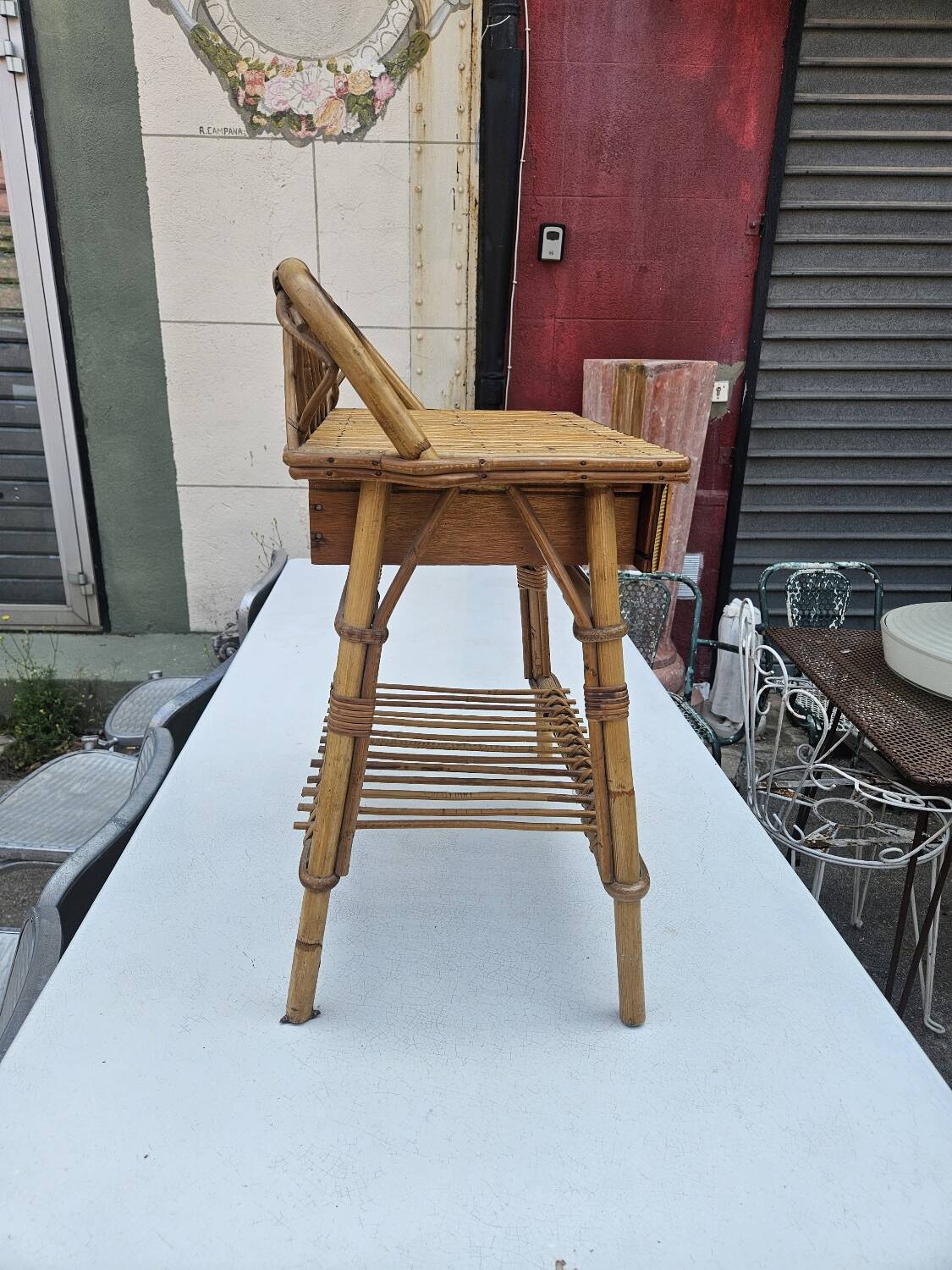 1960s rattan bedside table