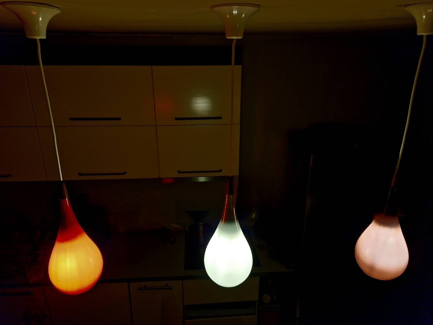 Scandinavian suspension trio Holmegaard 1960, opal glass blown.