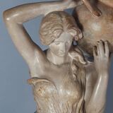 Ceramic sculpture Woman and opal belt jug Goldscheider circa 1900, 60 cm C155