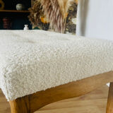 Oak bench, white fabric