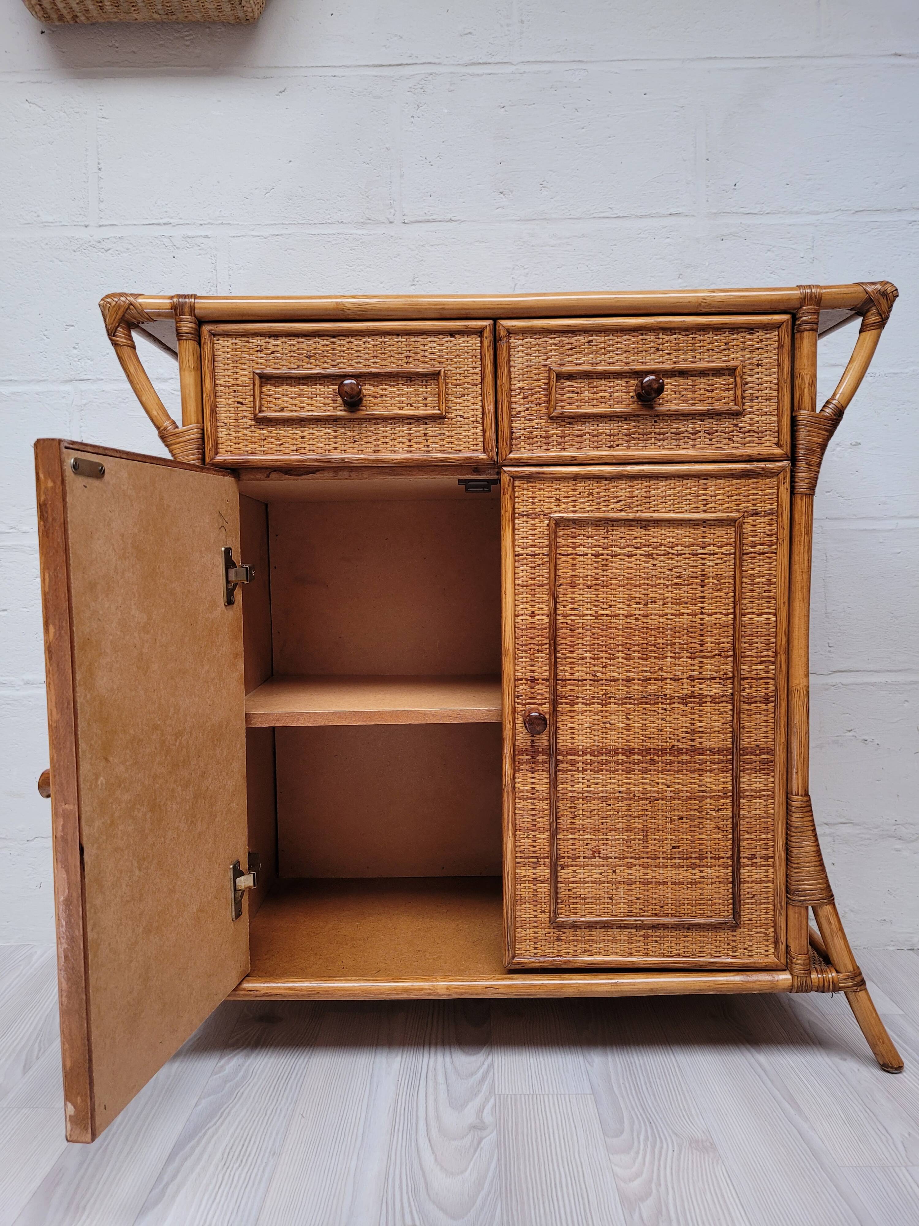 Bamboo and rattan chest of drawers from the 60s