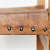 Chaise avec accoudoirs en pin massif et cuir de selle de Biosca