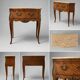Small jump commode in Louis XV style with marquetry and marble.