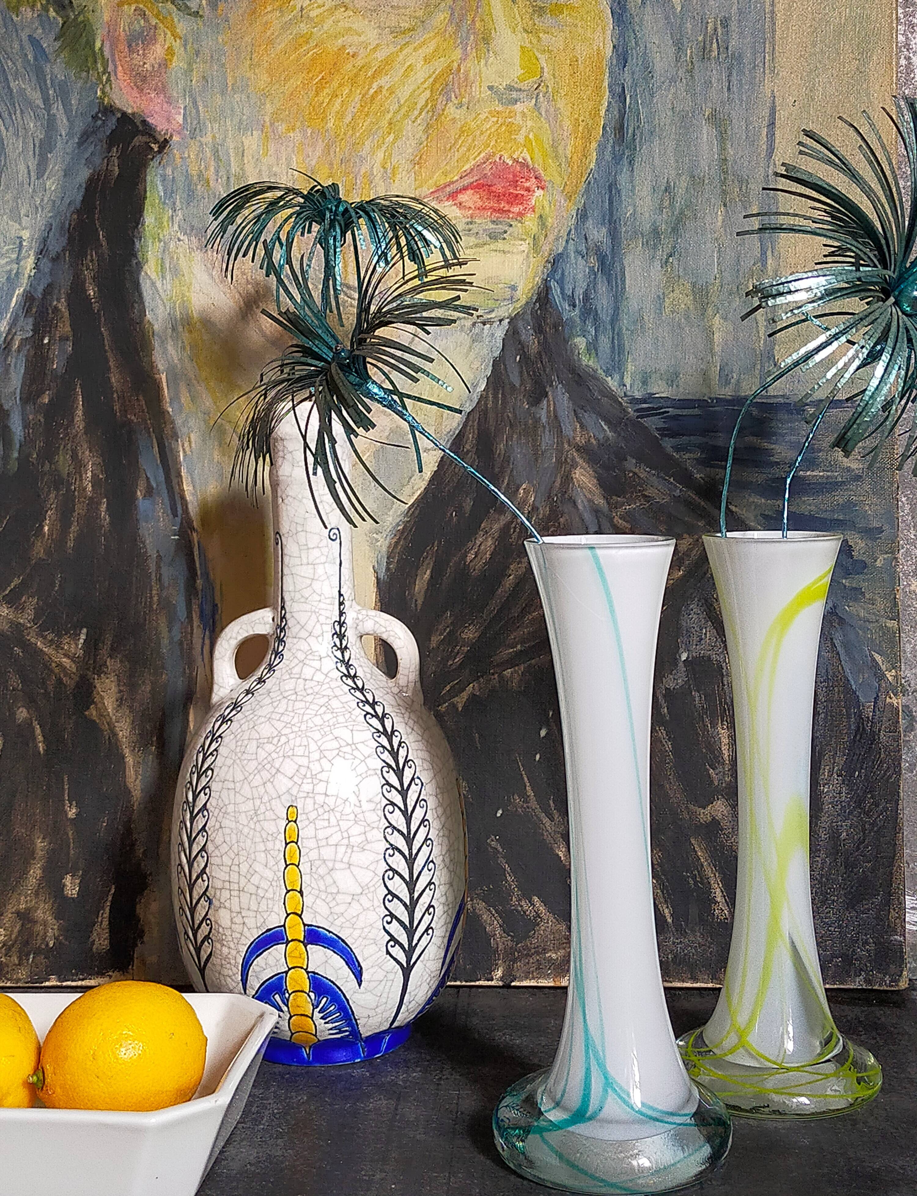 Duo of makora blown glass soliflores (krosno, poland) 1970s