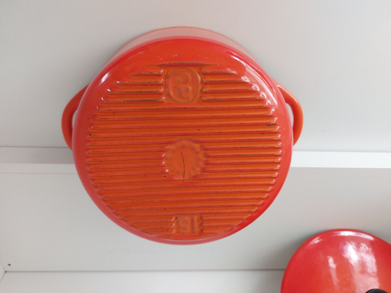 Le creuset model cousances red orange vintage pan