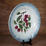 Plat en porcelaine vintage, plat en barbotine, plat motifs fruitiers, collection, art de la table