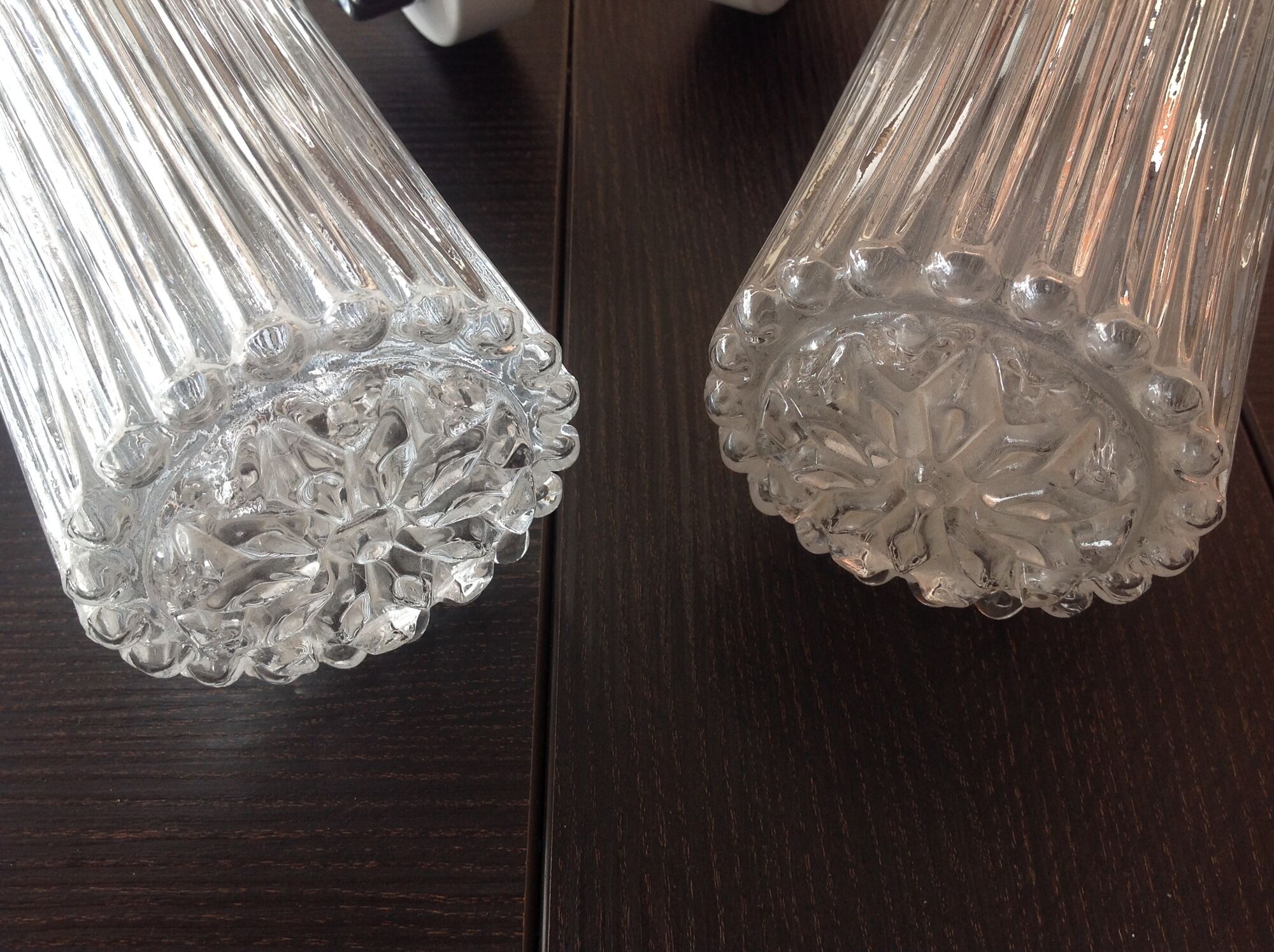 Pair of torch  in glass and chrome metal / vintage 70s wall light