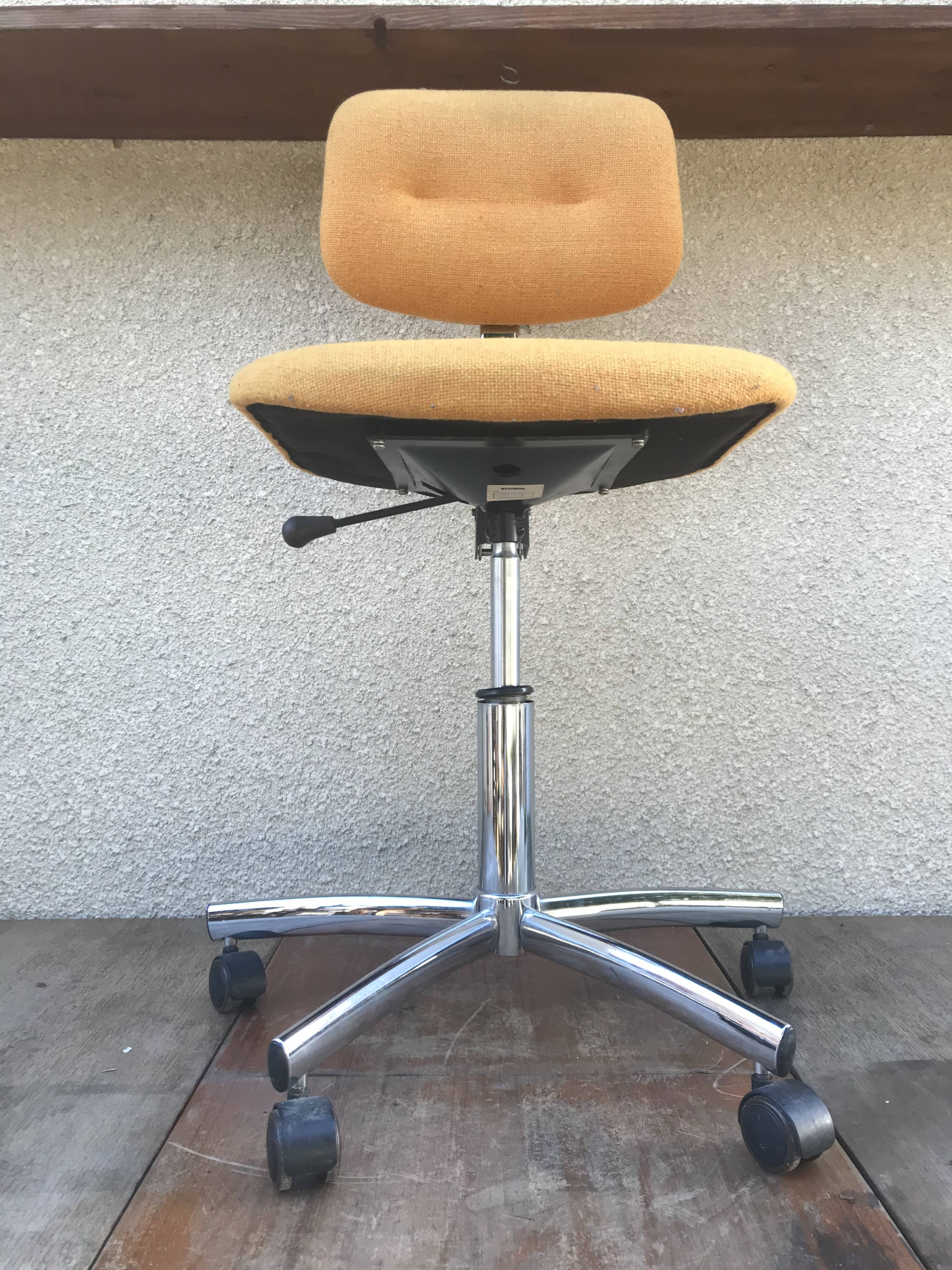 Former strafor adjustable metal chrome office chair - yellow fabric seat