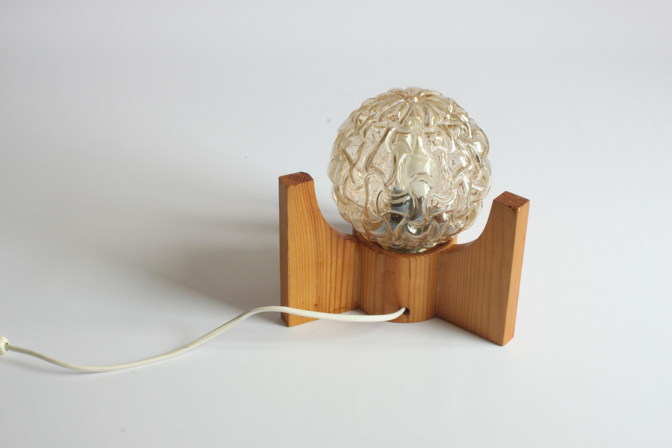 Textured glass ball space age lamp wooden table lamp, 1970s