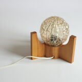 Textured glass ball space age lamp wooden table lamp, 1970s