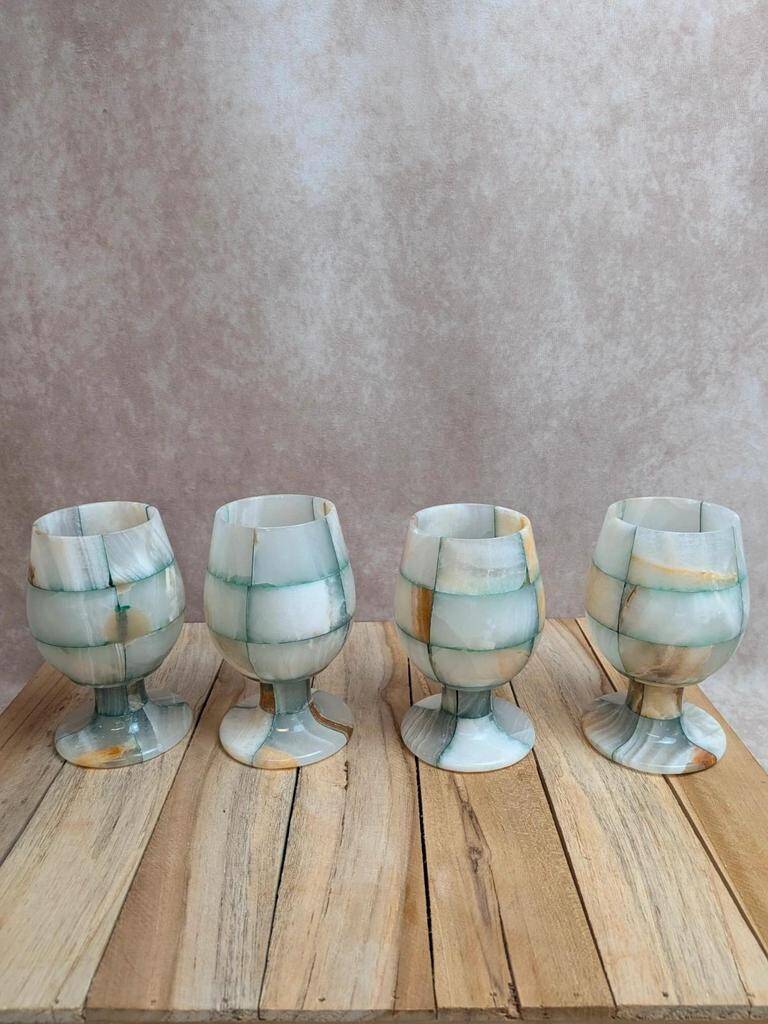 Set of 4 vintage onyx stemmed glasses