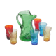 Carafe and 6 zoomorphic glasses in colored molded glass