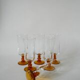 set of 6 vintage amber-footed champagne flutes 1970