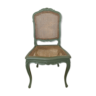 Chaise en cannage vert olive restauré