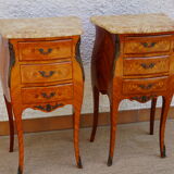Pair of inlaid Tables of bedside shelf marble Louis XV