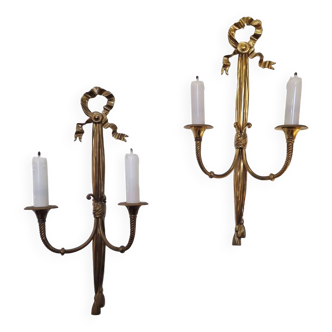 Pair of Louis XVI Wall Lights with 2 lights from the 50's 60's neo-classical style Maison Bagués