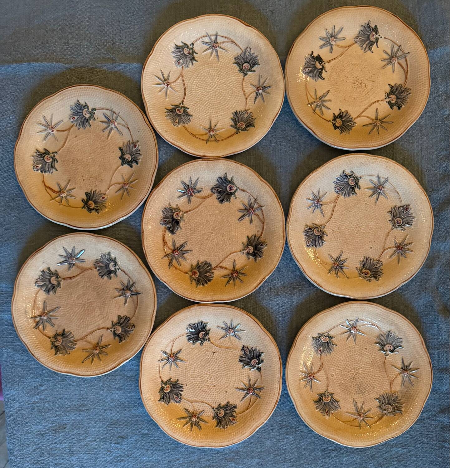 Wasmuel barbotine coffee and dessert plate service, late 19th century (19th century)