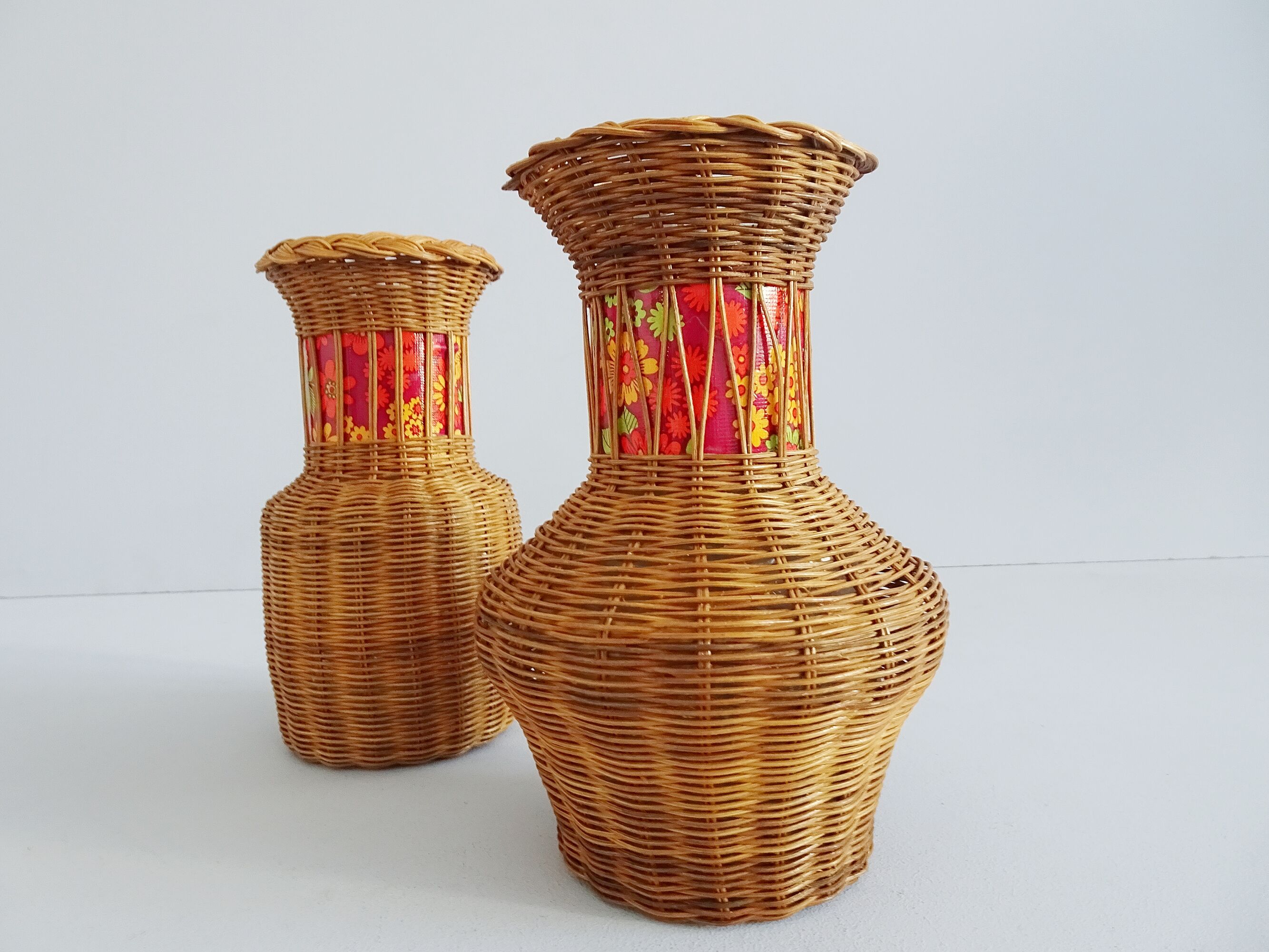 Pair of rattan vases, braided vase 1960