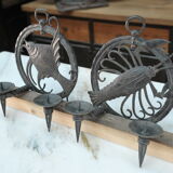 Pair of carved metal wall lamps signed RG