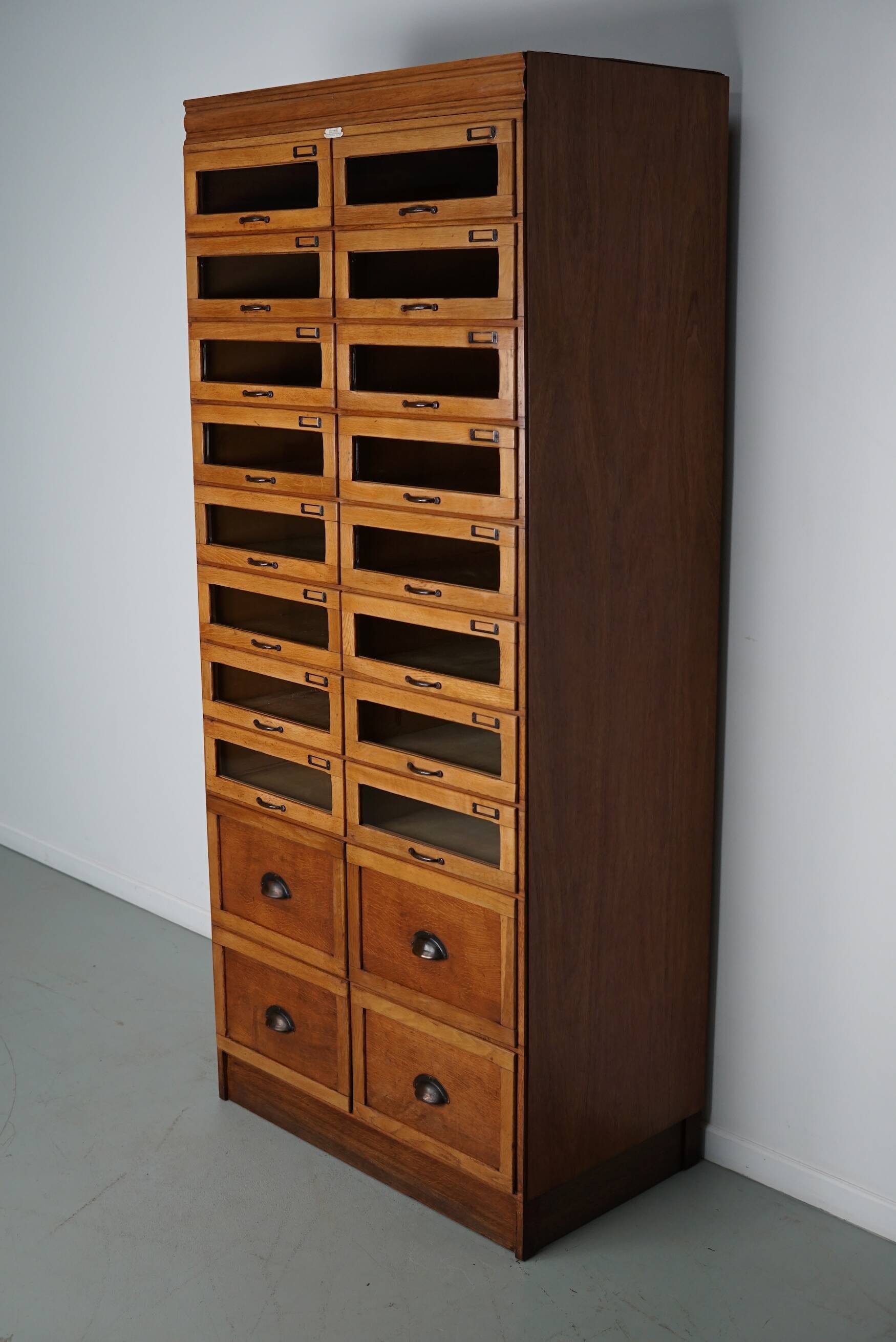English Haberdashery Shop Cabinet with Glass Fronted Drawers, Circa 1930s