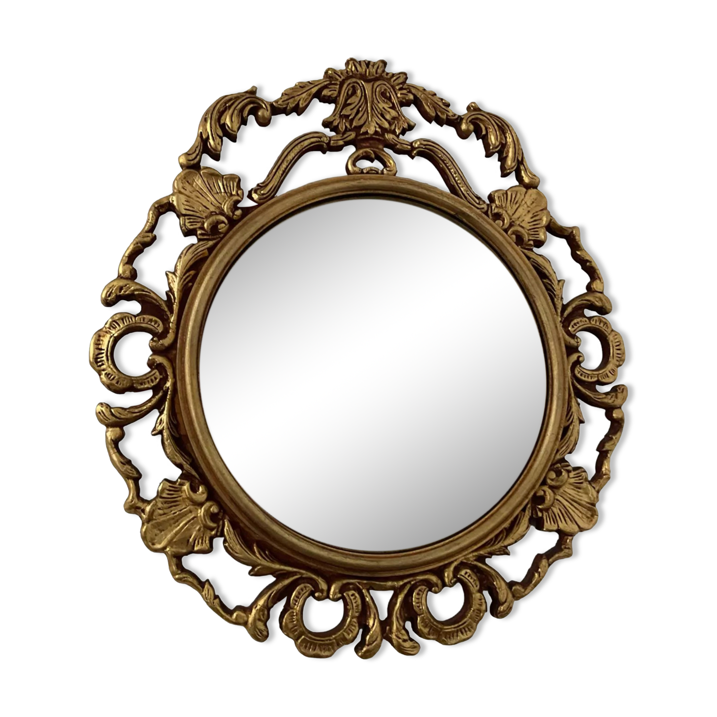 Ancient witch's eye mirror Dollanzo Italy in gilded wood