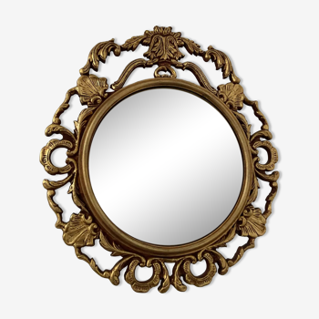 Ancien miroir œil de sorcière Dollanzo Italy en bois doré