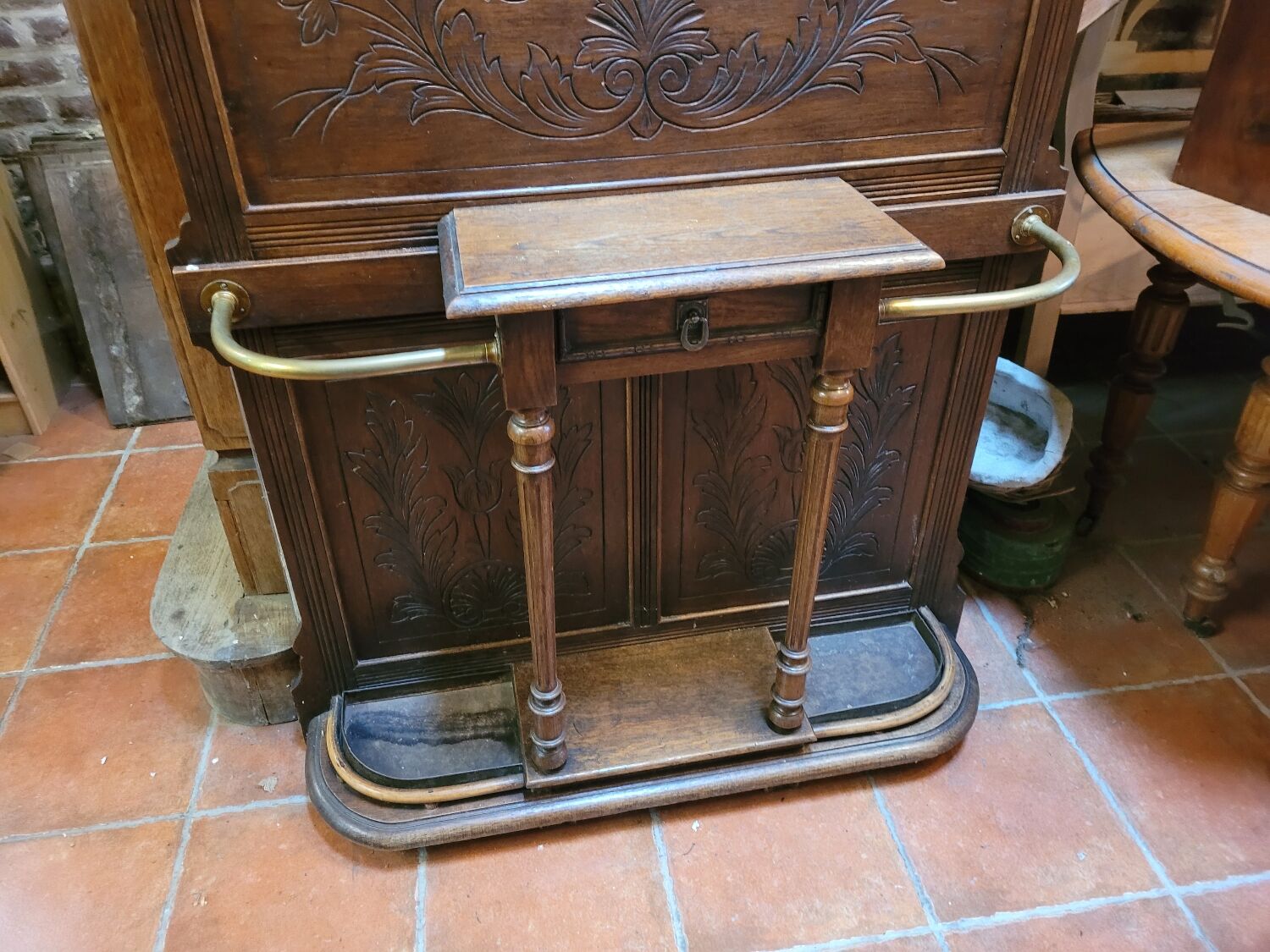 Old oak cloakroom or coat rack