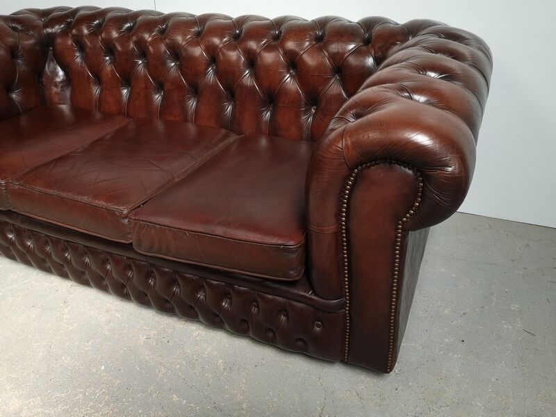 Sofa chesterfield brown leather three seater English