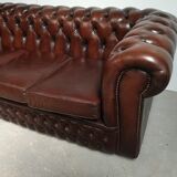 Sofa chesterfield brown leather three seater English