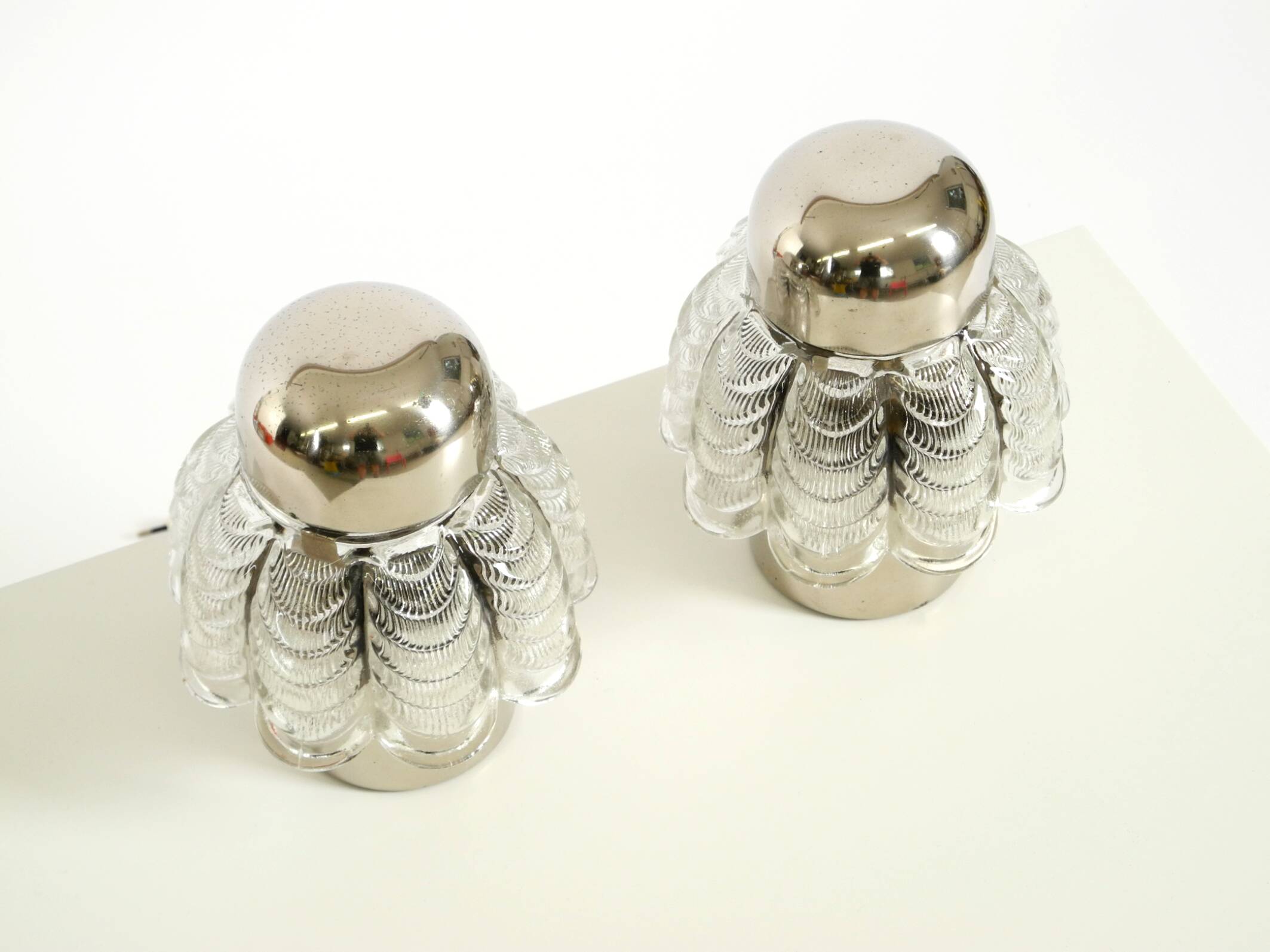 Two large, rare 1960s metal and glass table lamps by VEB Narva Leuchtenbau