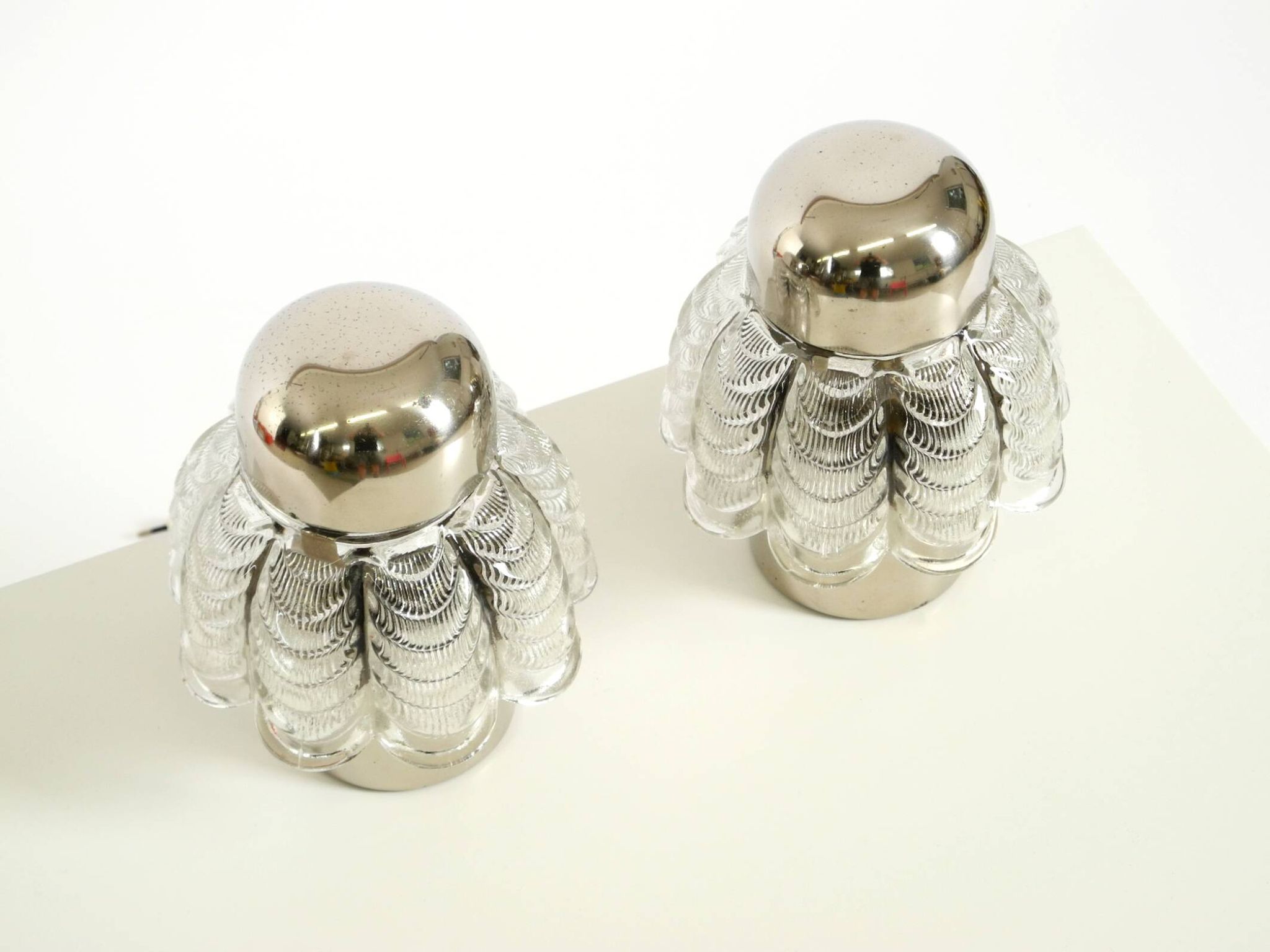 Two large, rare 1960s metal and glass table lamps by VEB Narva Leuchtenbau