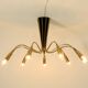 Beautiful large 9-arm Mid-Century Modern brass Sputnik ceiling lamp