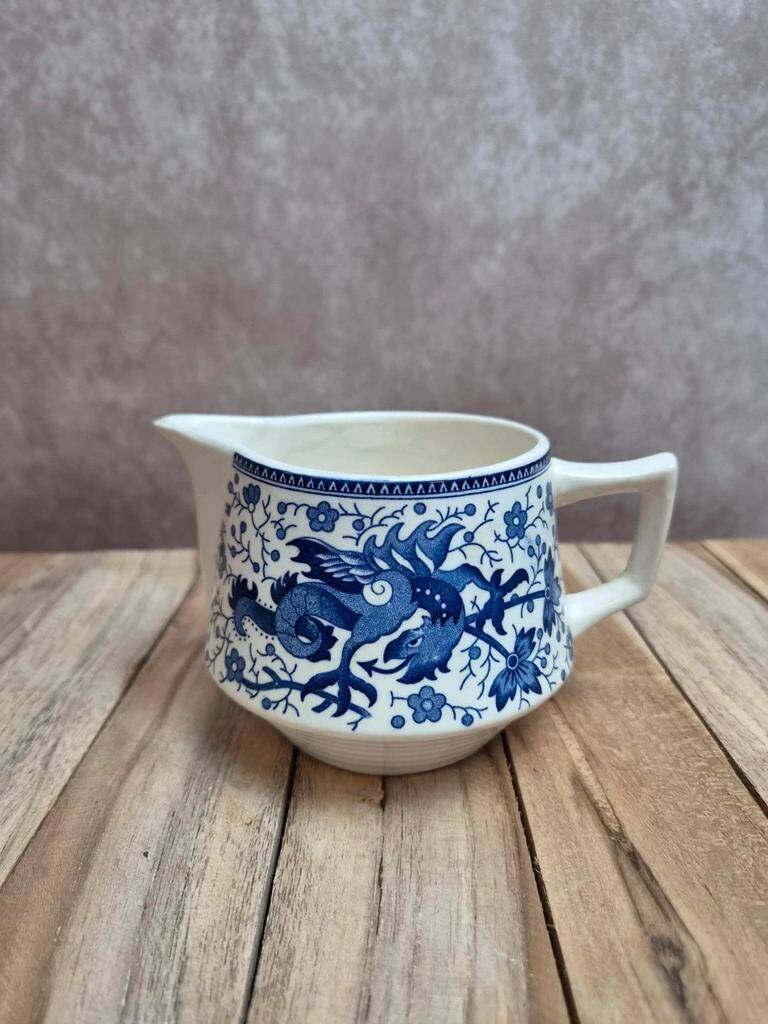 Small milk jug Boch Frères – La Louvière Dragon model – blue decoration – vintage Belgium