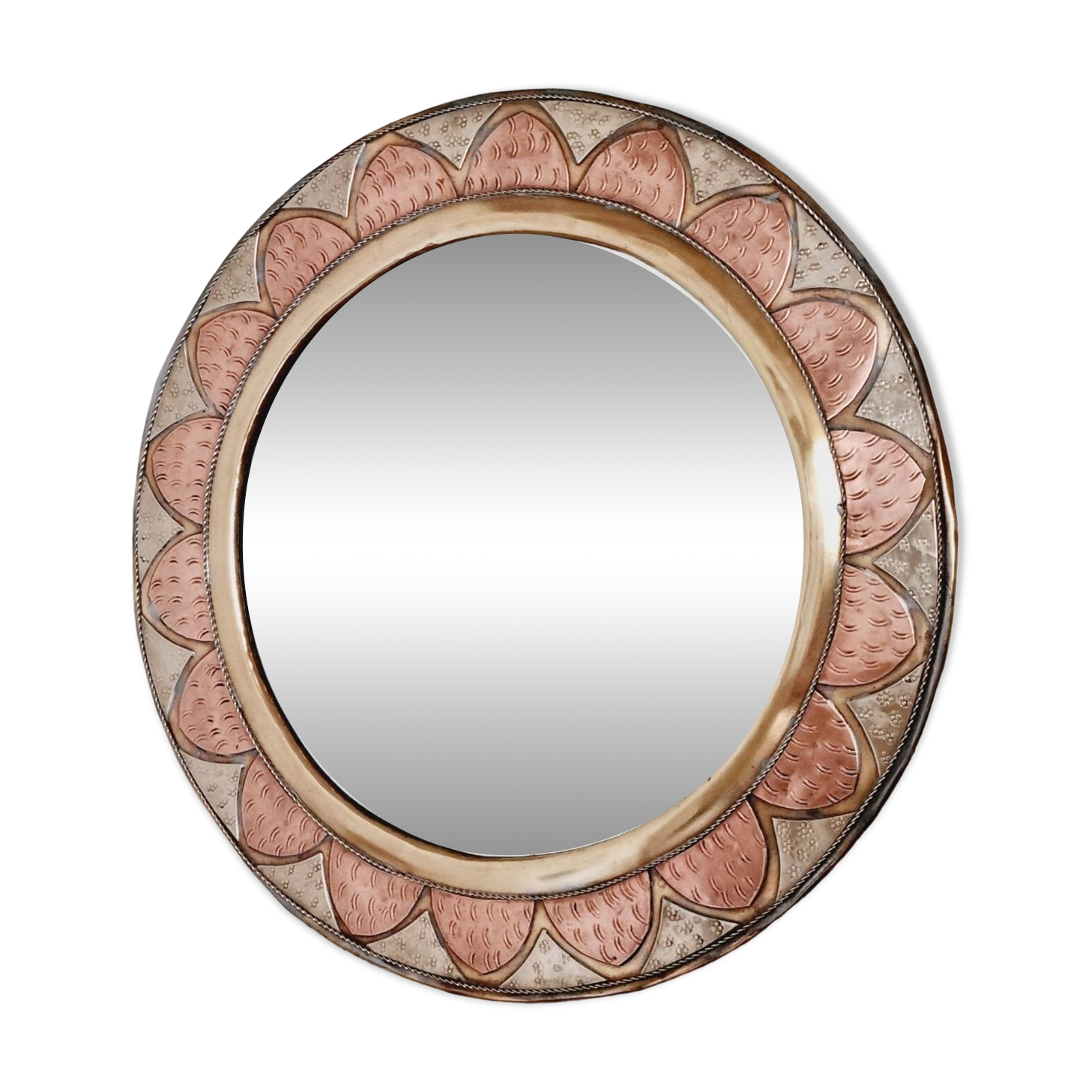 Round brass and copper mirror