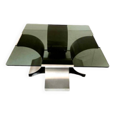 Table basse en verre fumé et aluminium années 70