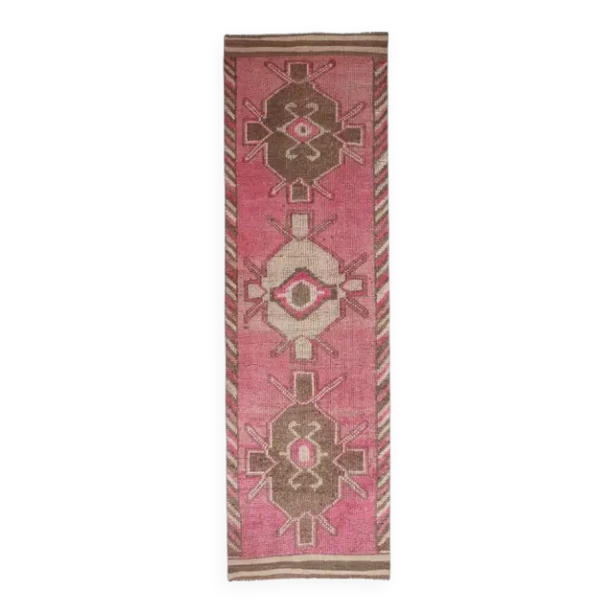 Vintage Turkish Oushak Handmade Wool Cotton Pink Runner Rug 90x303