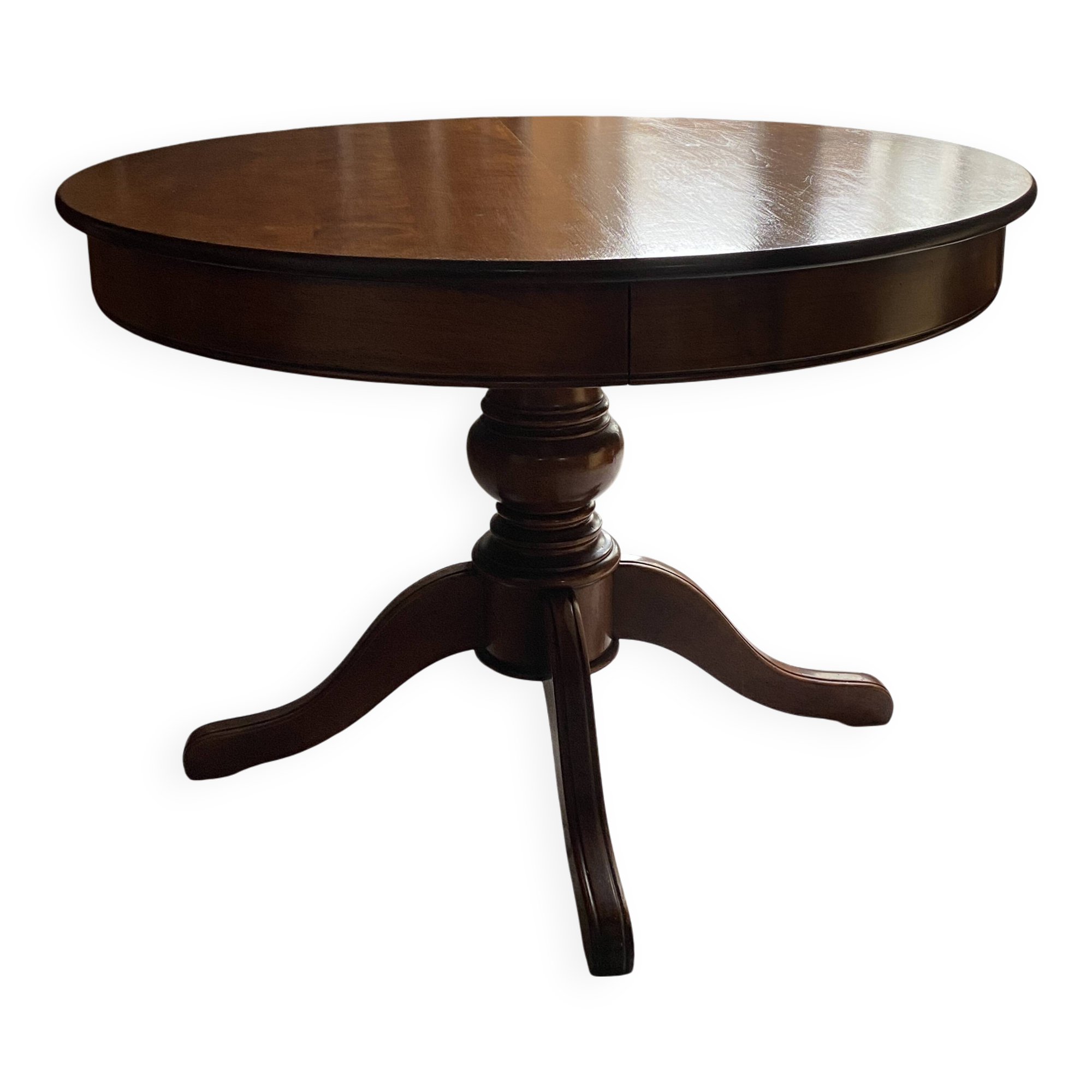 Table ronde a pied central en merisier massif