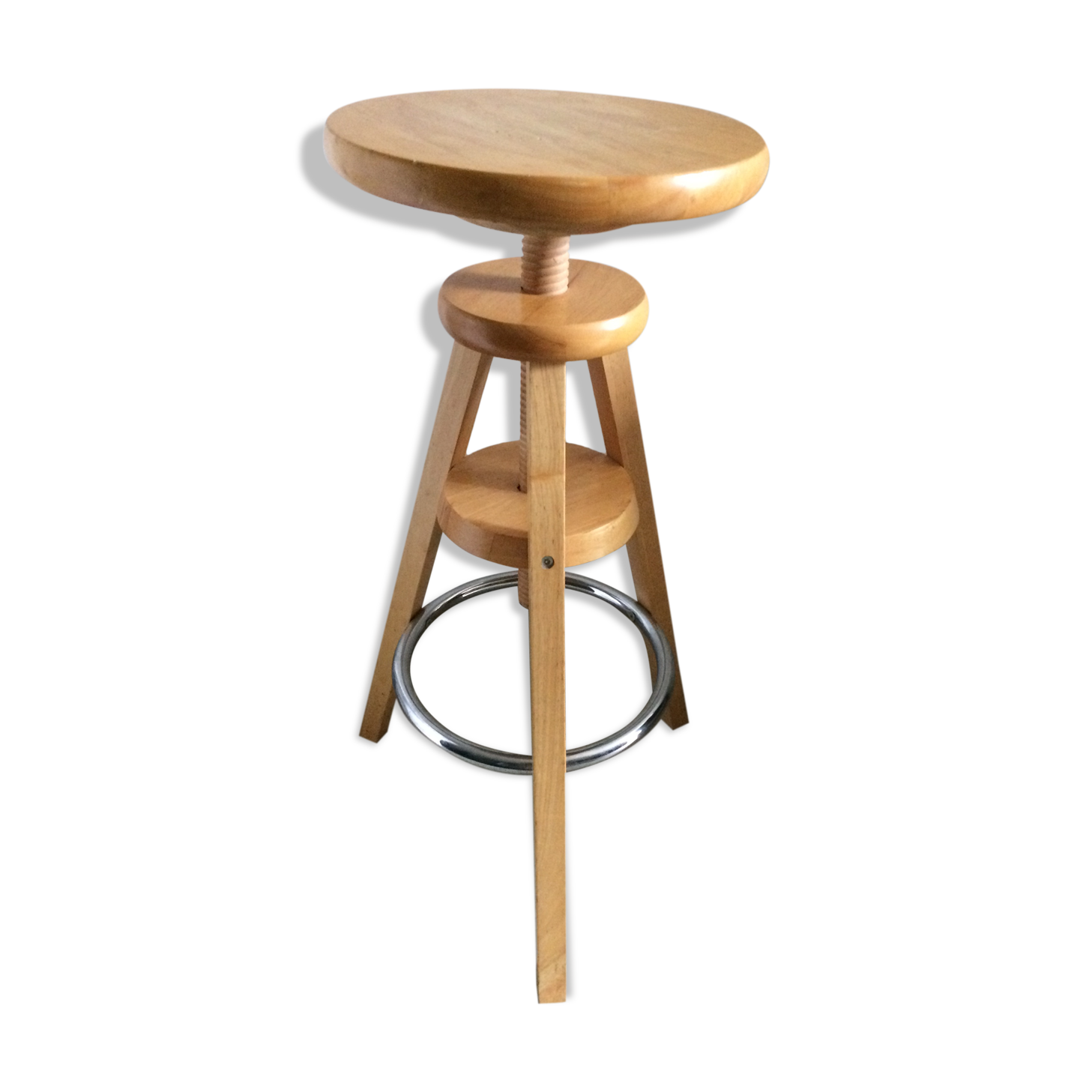Vintage wooden screw tripod stool