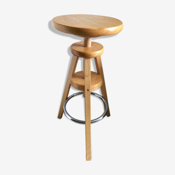 Vintage wooden screw tripod stool