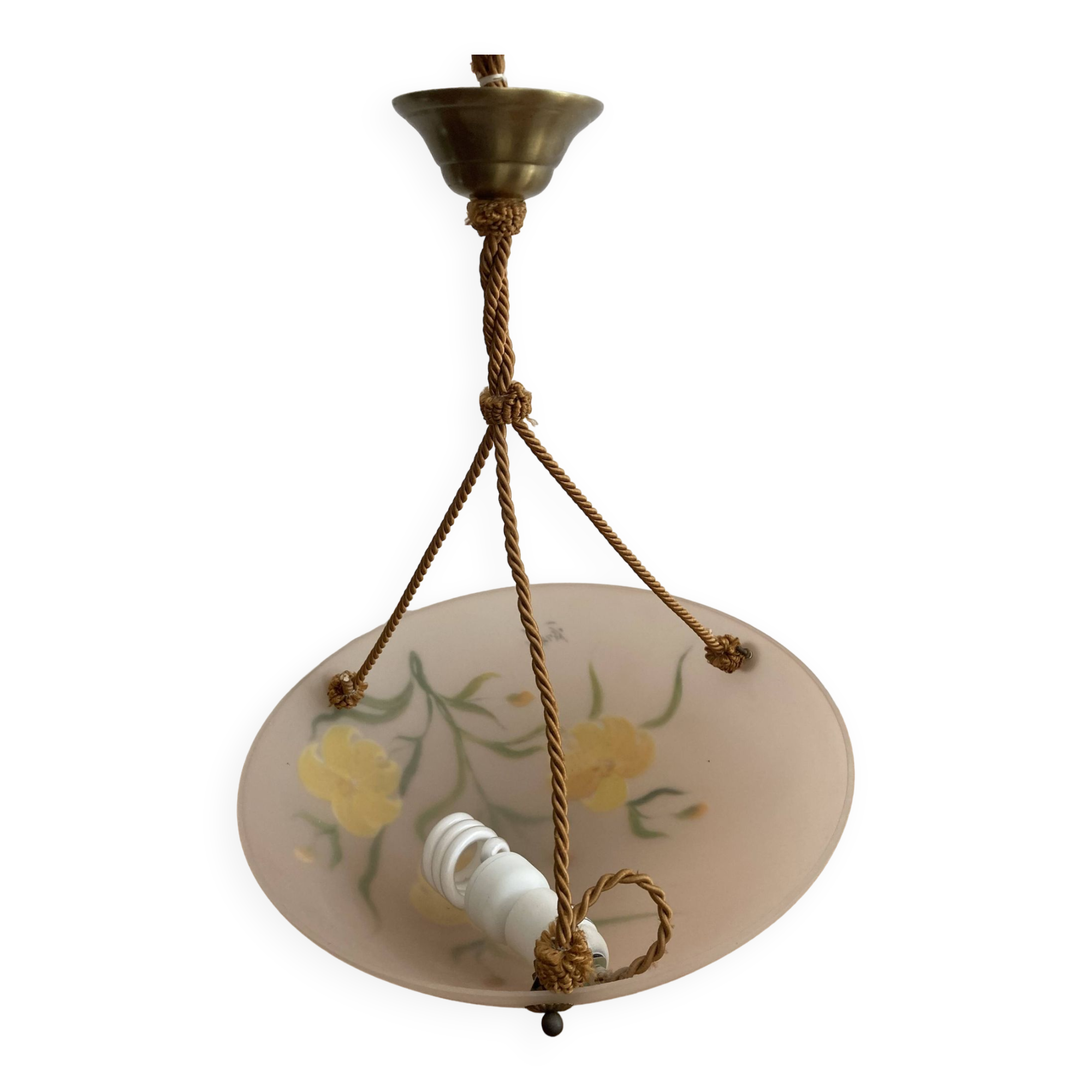 Opaline pendant light hand painted and signed